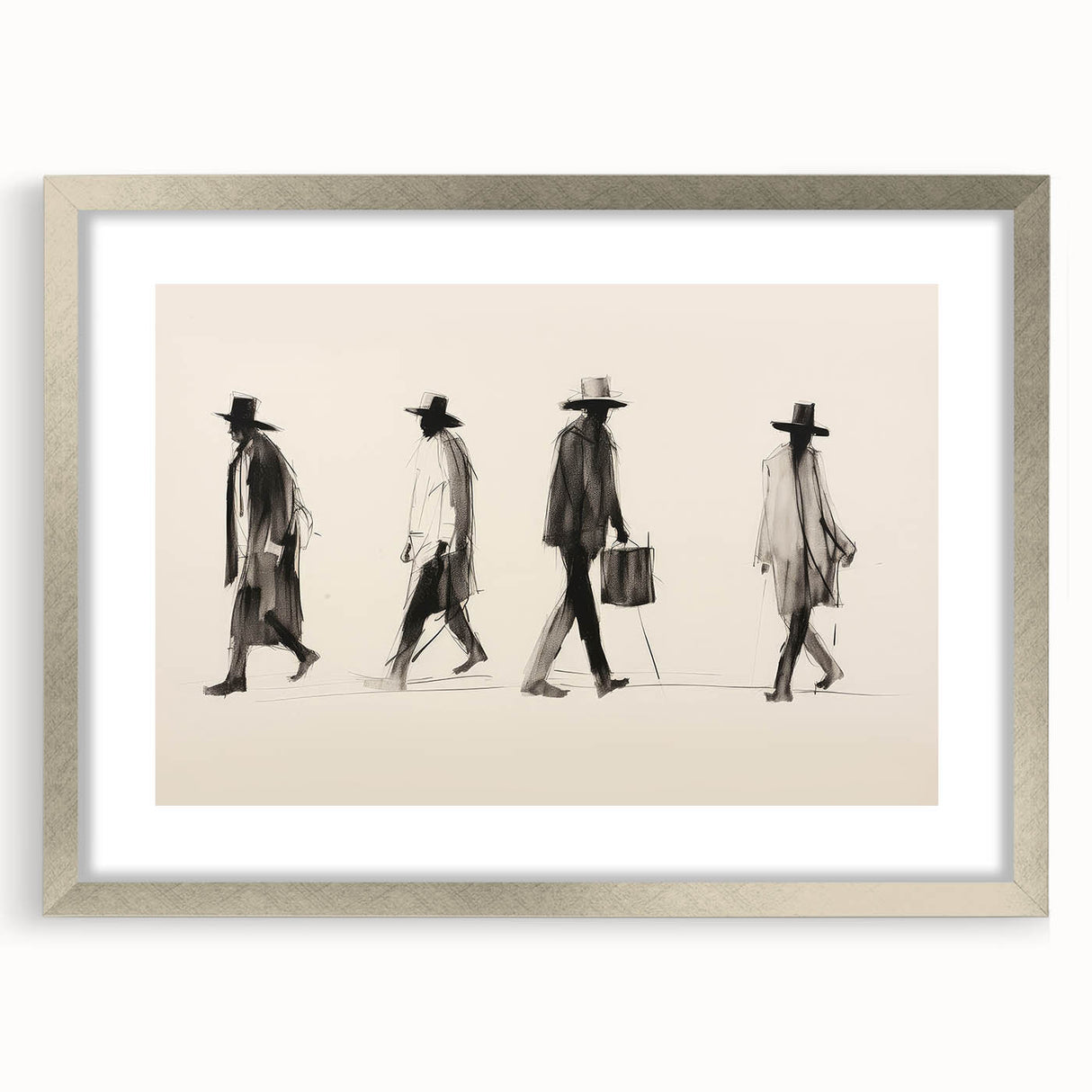 Vintage Portrait Art – Retro Walkers Sketch Canvas Print