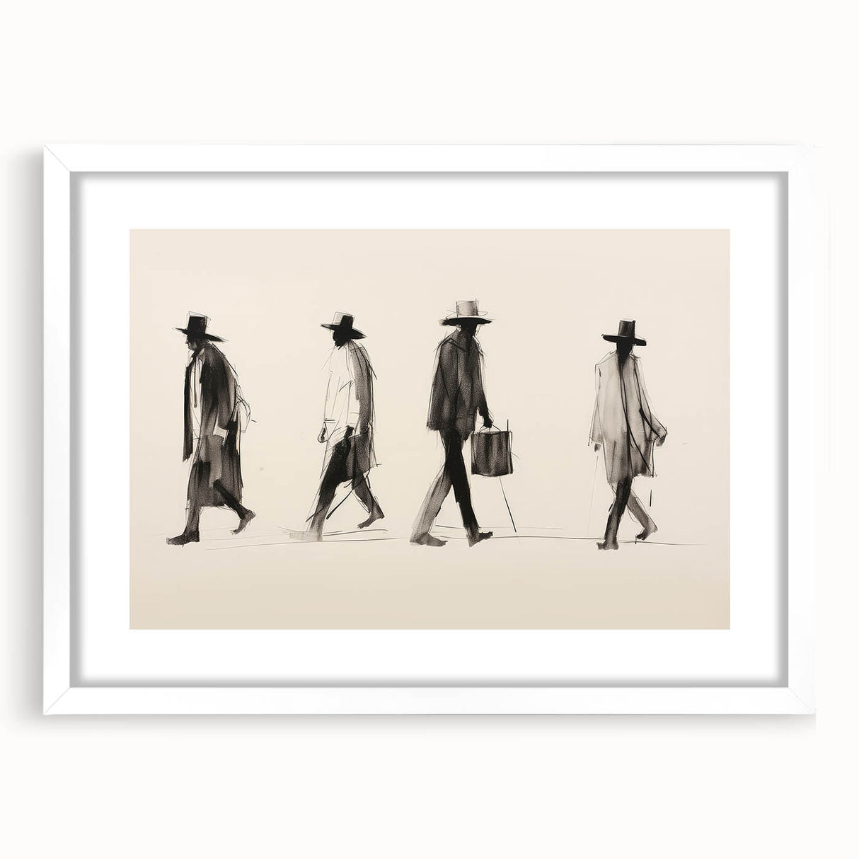 Vintage Portrait Art – Retro Walkers Sketch Canvas Print