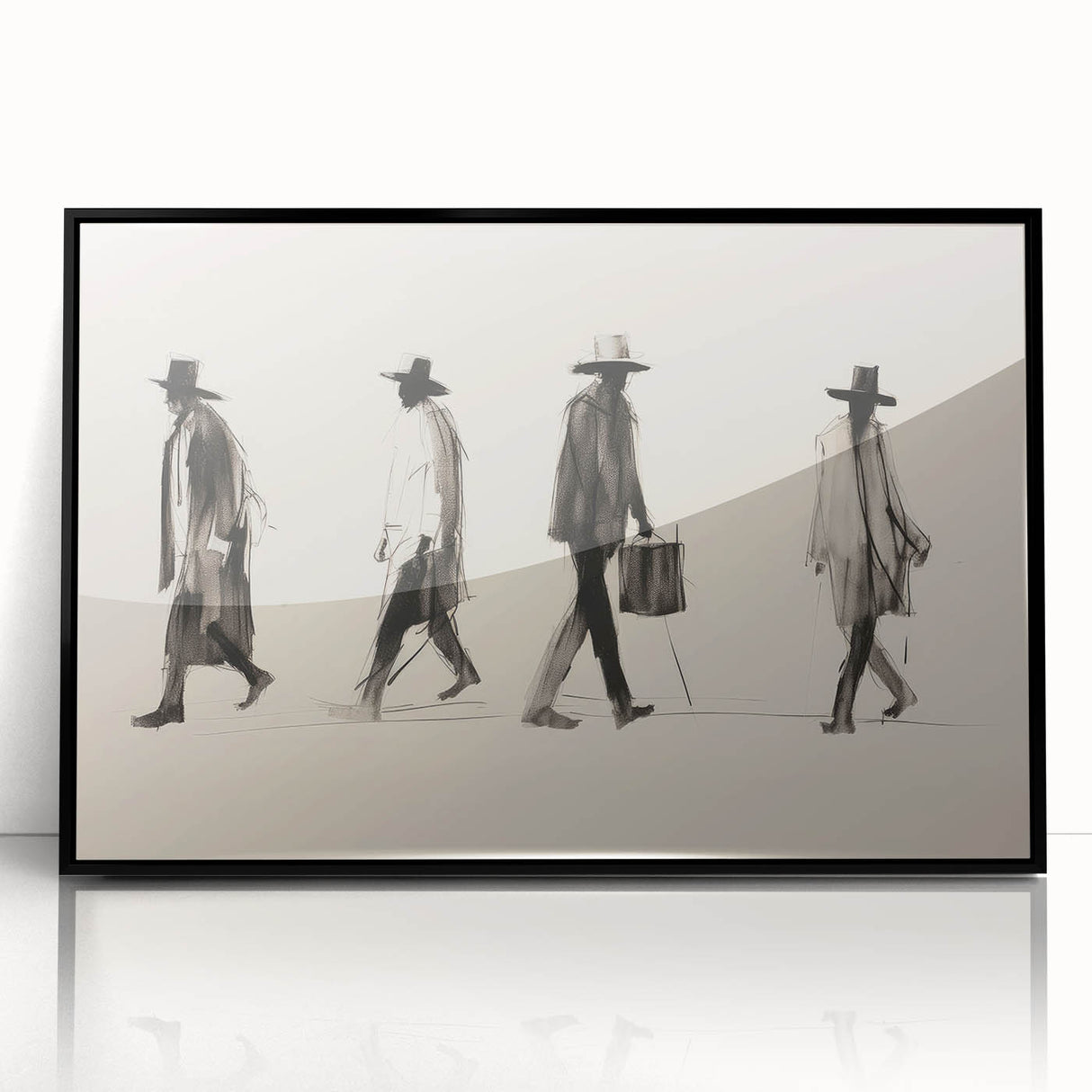 Vintage Portrait Art – Retro Walkers Sketch Canvas Print