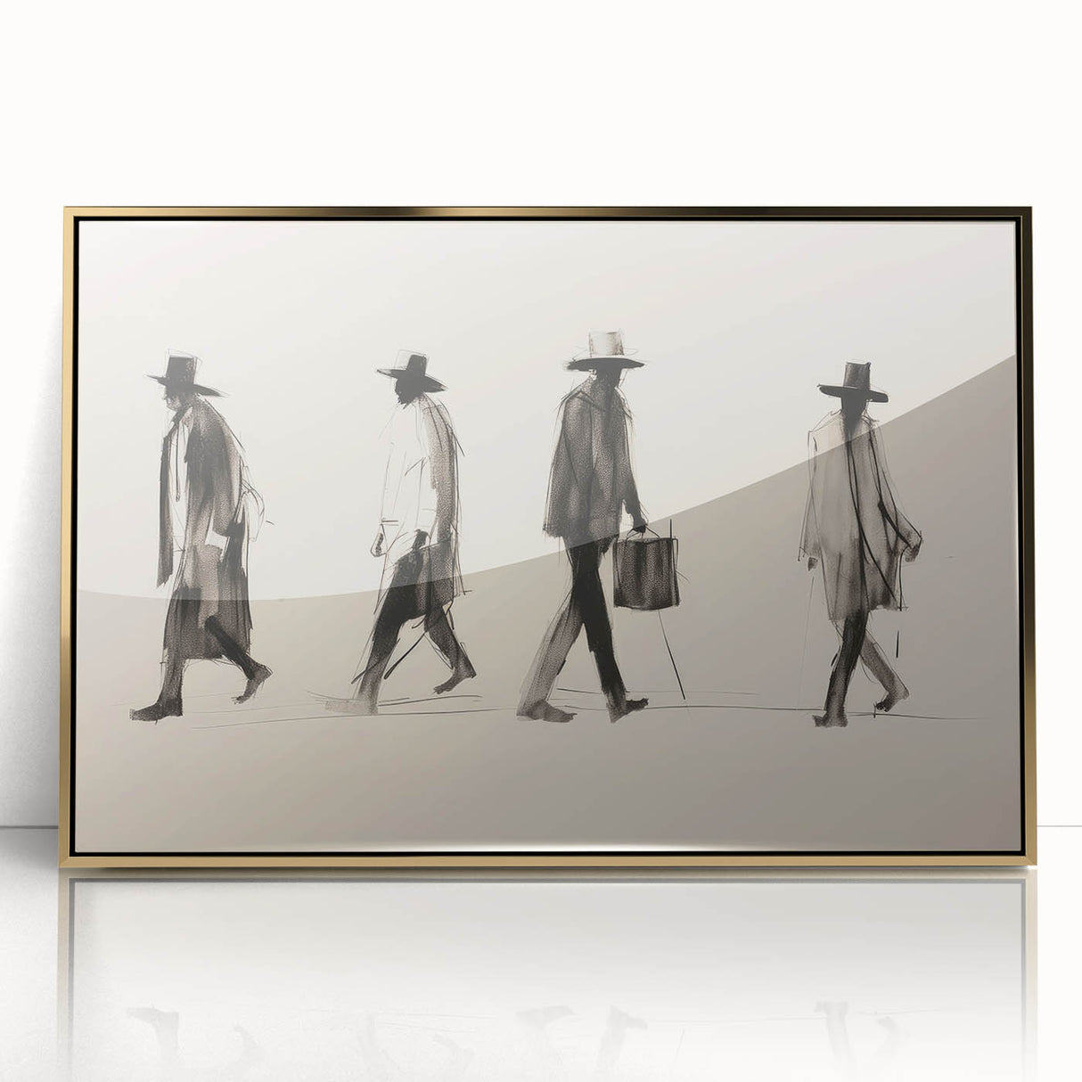 Vintage Portrait Art – Retro Walkers Sketch Canvas Print