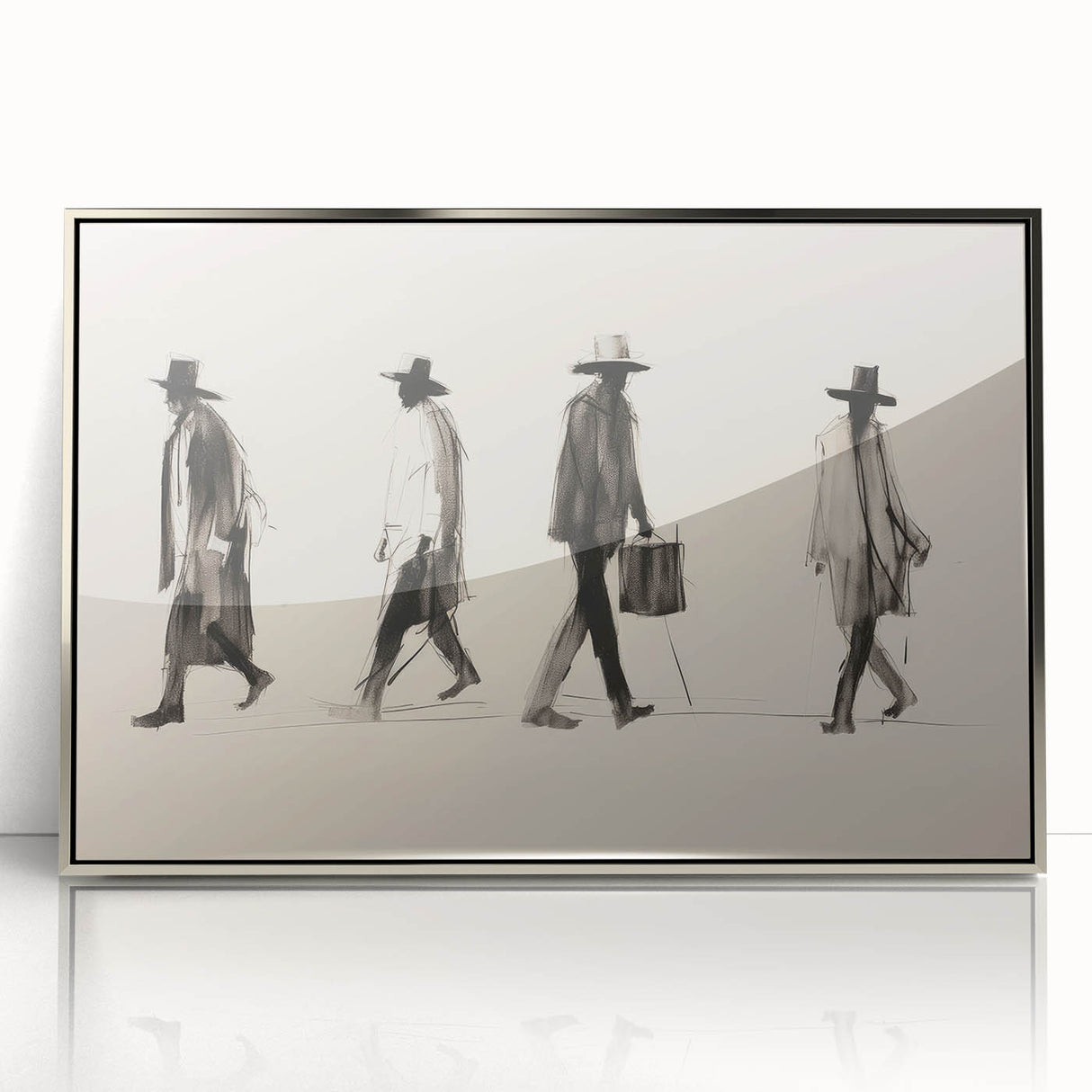 Vintage Portrait Art – Retro Walkers Sketch Canvas Print