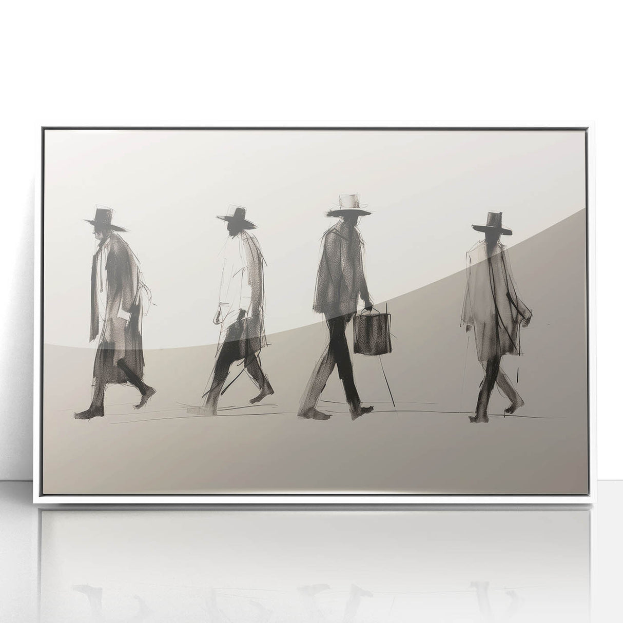 Vintage Portrait Art – Retro Walkers Sketch Canvas Print