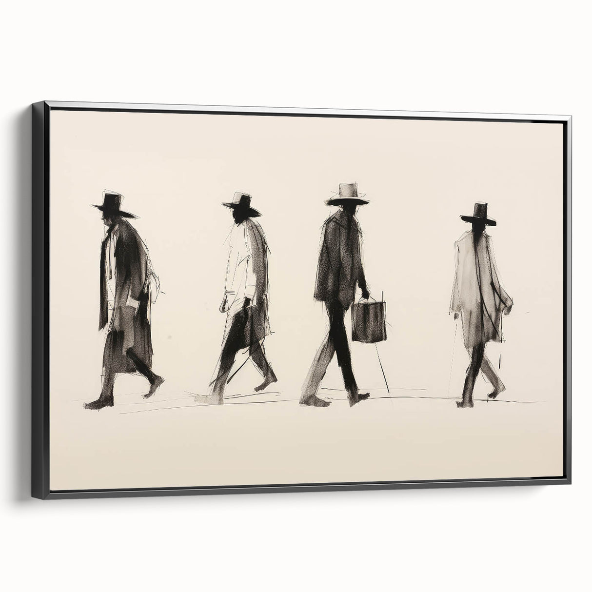 Vintage Portrait Art – Retro Walkers Sketch Canvas Print