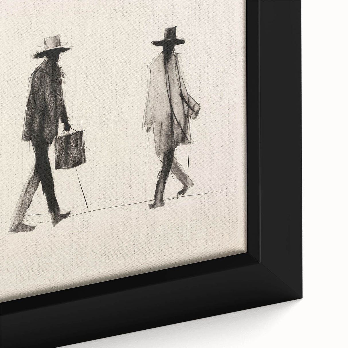 Vintage Portrait Art – Retro Walkers Sketch Canvas Print