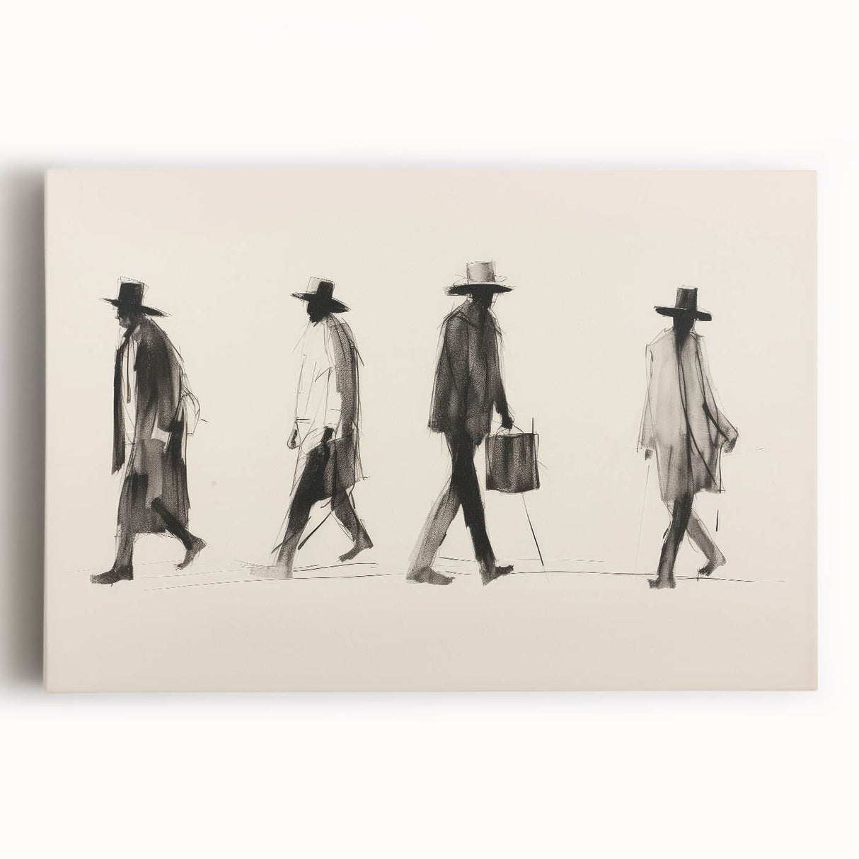 Vintage Portrait Art – Retro Walkers Sketch Canvas Print