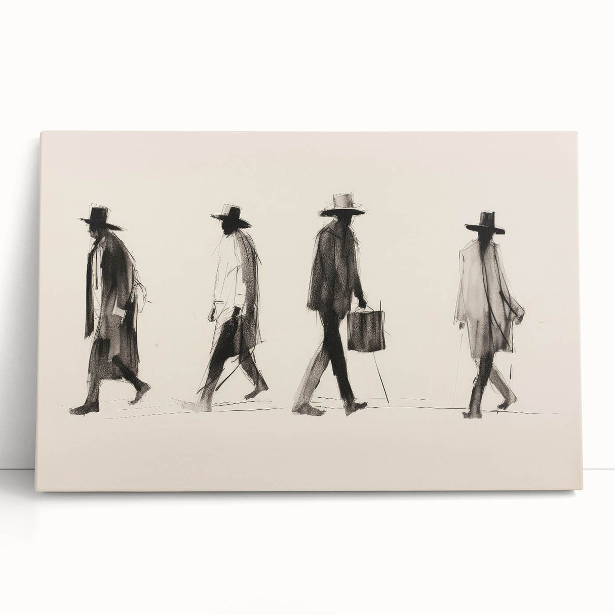 Vintage Portrait Art – Retro Walkers Sketch Canvas Print
