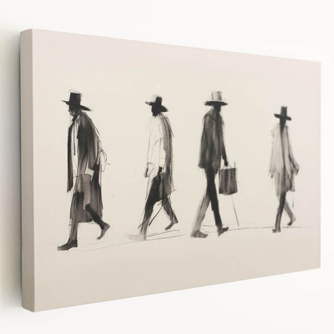 Vintage Portrait Art – Retro Walkers Sketch Canvas Print
