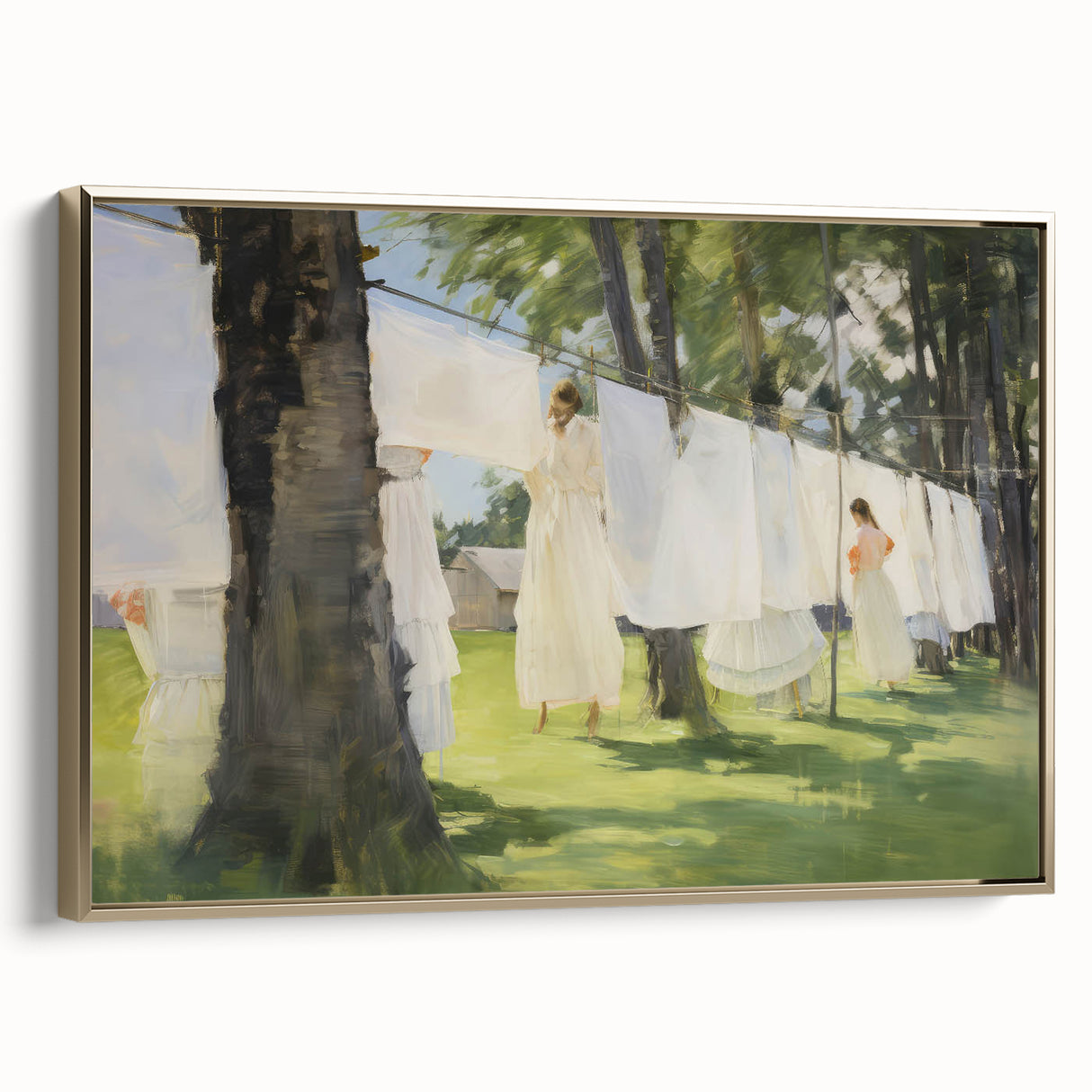 Vintage Portrait Art – Sunlit Laundry Scene Canvas Print