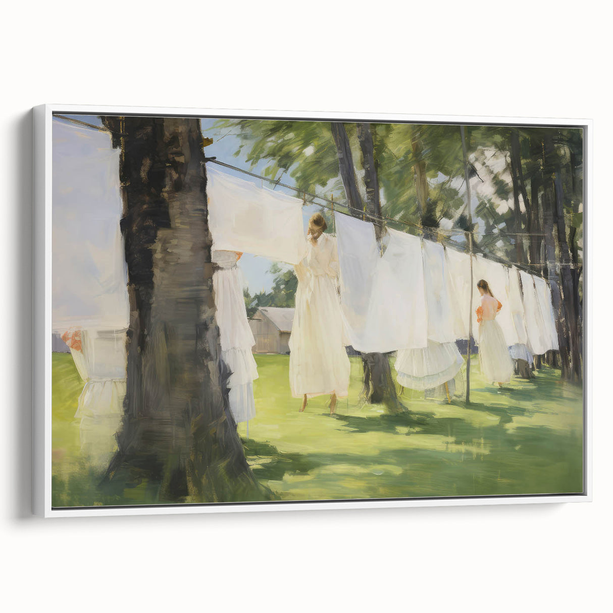 Vintage Portrait Art – Sunlit Laundry Scene Canvas Print
