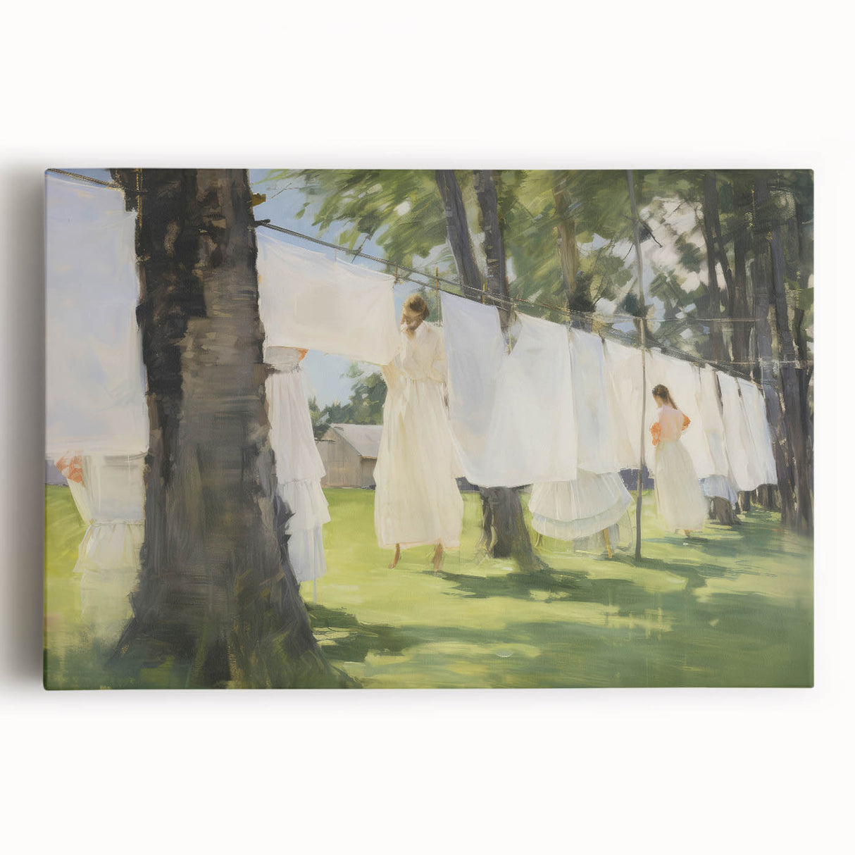 Vintage Portrait Art – Sunlit Laundry Scene Canvas Print