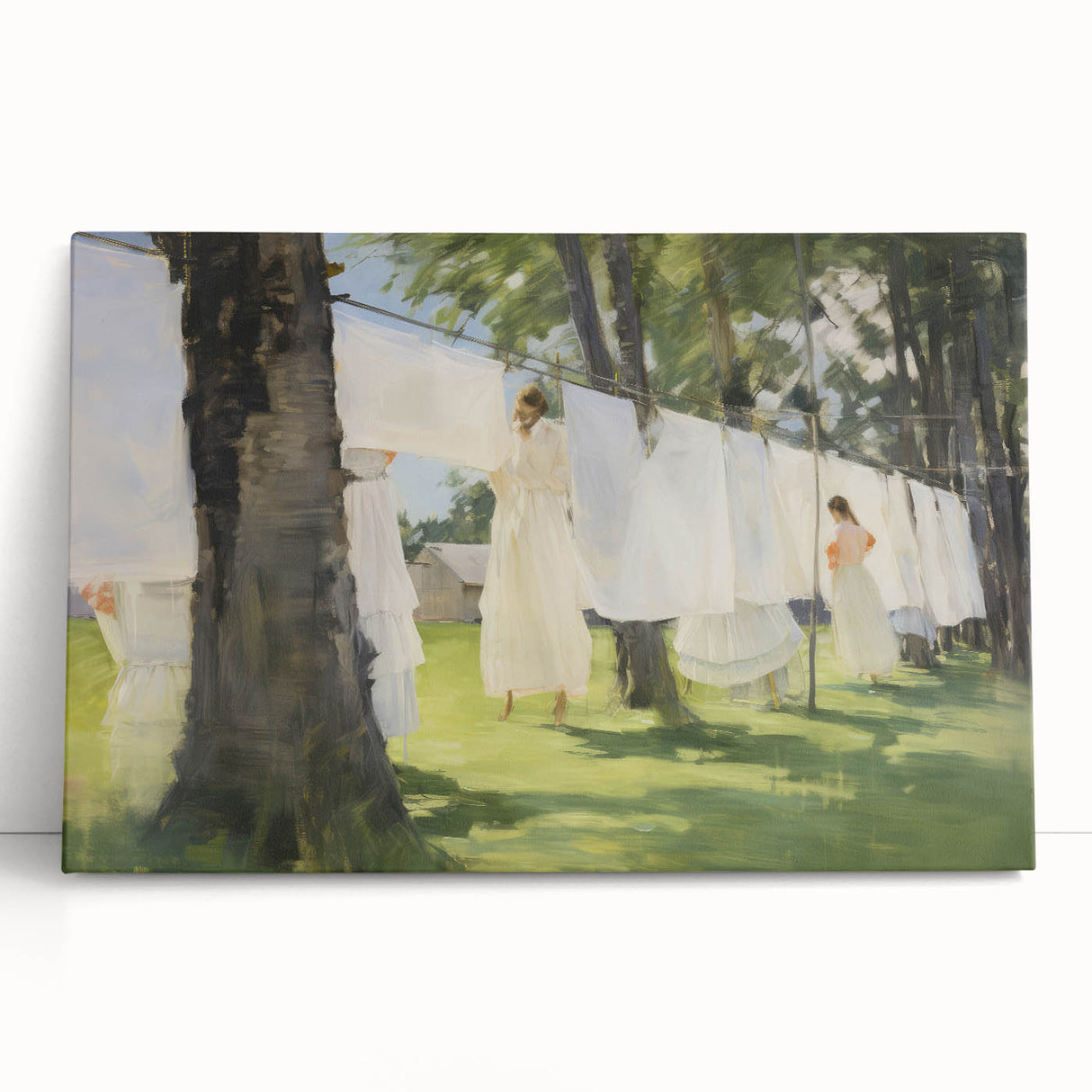Vintage Portrait Art – Sunlit Laundry Scene Canvas Print