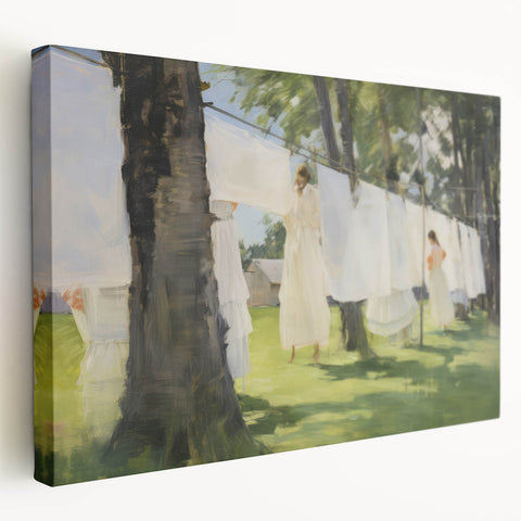 Vintage Portrait Art – Sunlit Laundry Scene Canvas Print