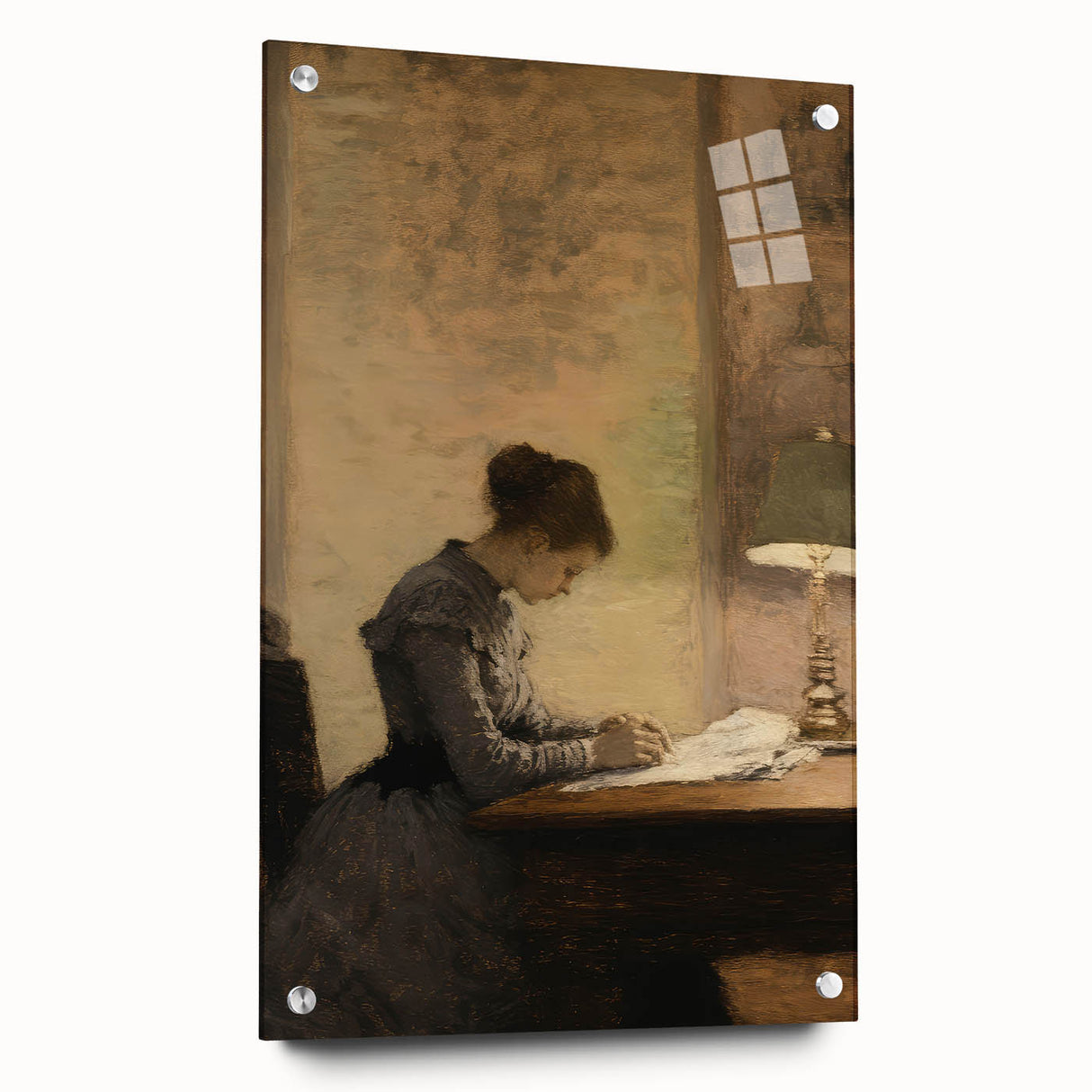 Vintage Portrait Art - Woman Writing by Lamp Antique Canvas