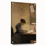 Vintage Portrait Art - Woman Writing by Lamp Antique Canvas