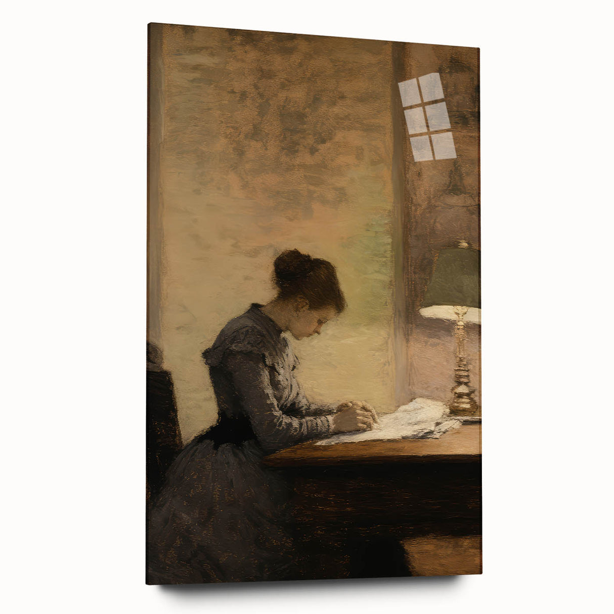 Vintage Portrait Art - Woman Writing by Lamp Antique Canvas