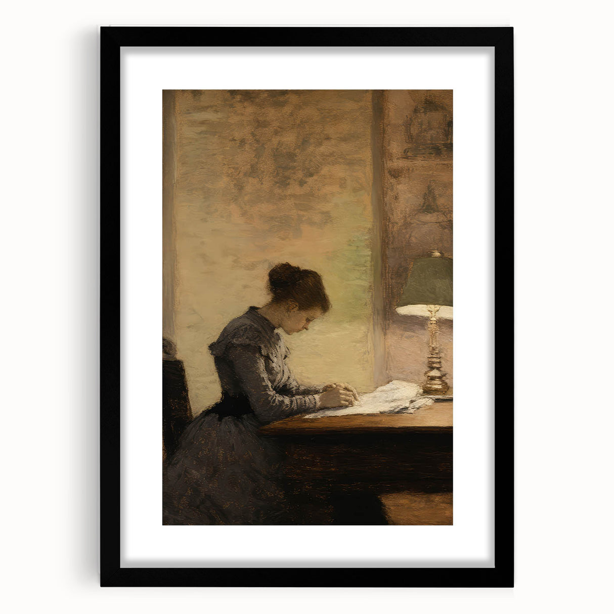 Vintage Portrait Art - Woman Writing by Lamp Antique Canvas