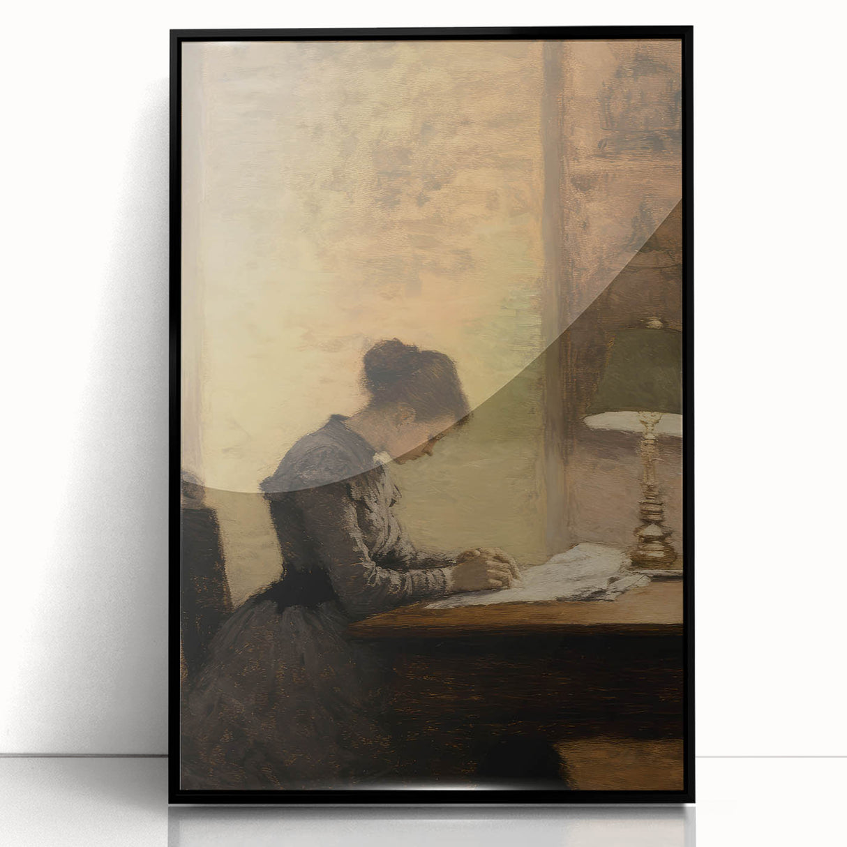 Vintage Portrait Art - Woman Writing by Lamp Antique Canvas