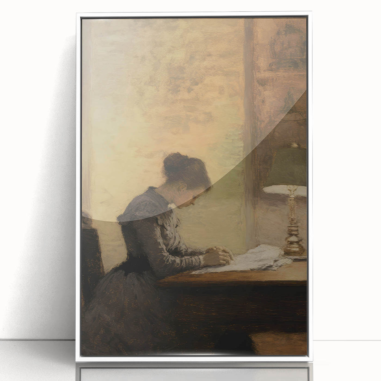 Vintage Portrait Art - Woman Writing by Lamp Antique Canvas
