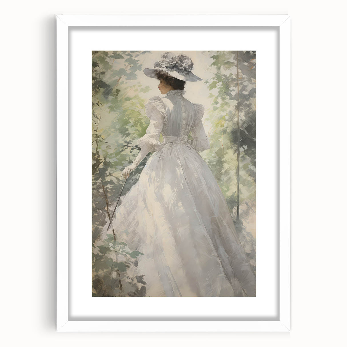 Classic Portrait Artwork - Elegant Lady in White Victorian Dress