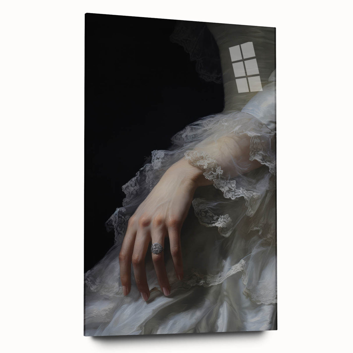 Vintage Portrait Art - Elegant Lace and Diamond Ring Canvas