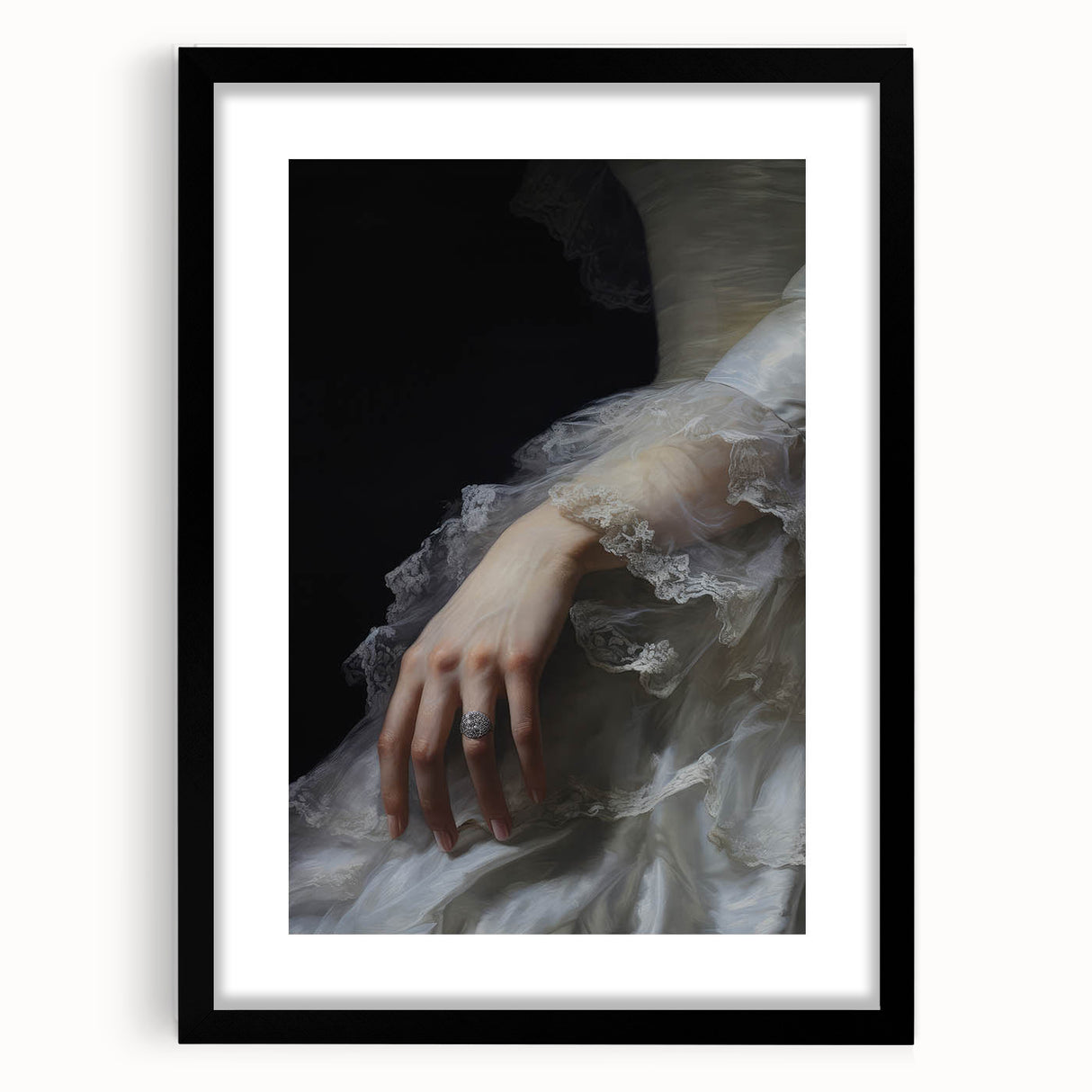 Vintage Portrait Art - Elegant Lace and Diamond Ring Canvas
