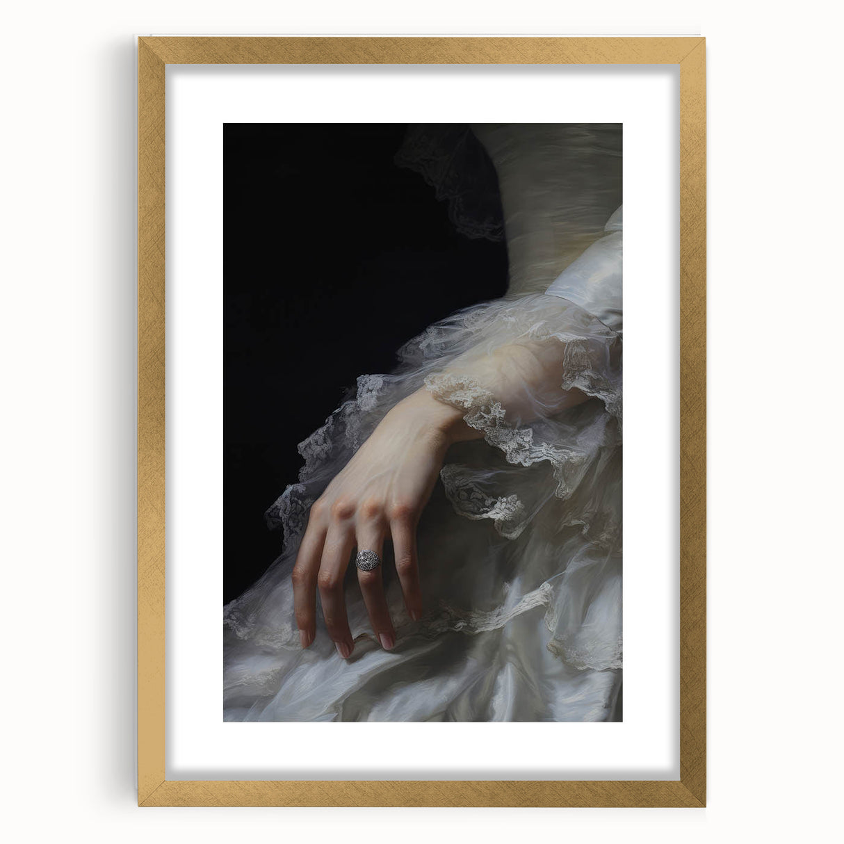 Vintage Portrait Art - Elegant Lace and Diamond Ring Canvas