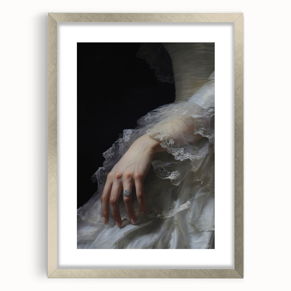 Vintage Portrait Art - Elegant Lace and Diamond Ring Canvas