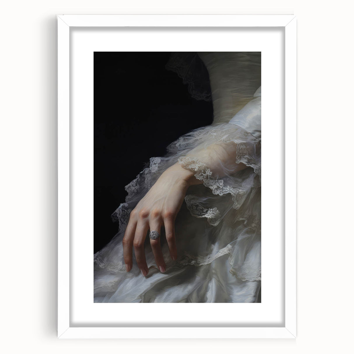Vintage Portrait Art - Elegant Lace and Diamond Ring Canvas