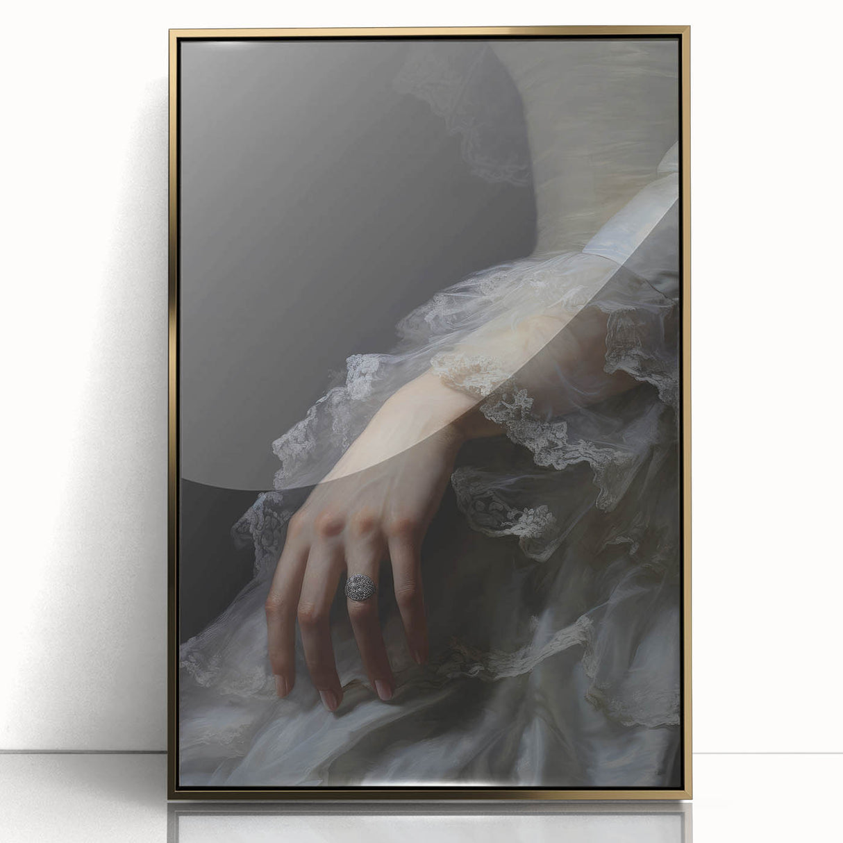 Vintage Portrait Art - Elegant Lace and Diamond Ring Canvas