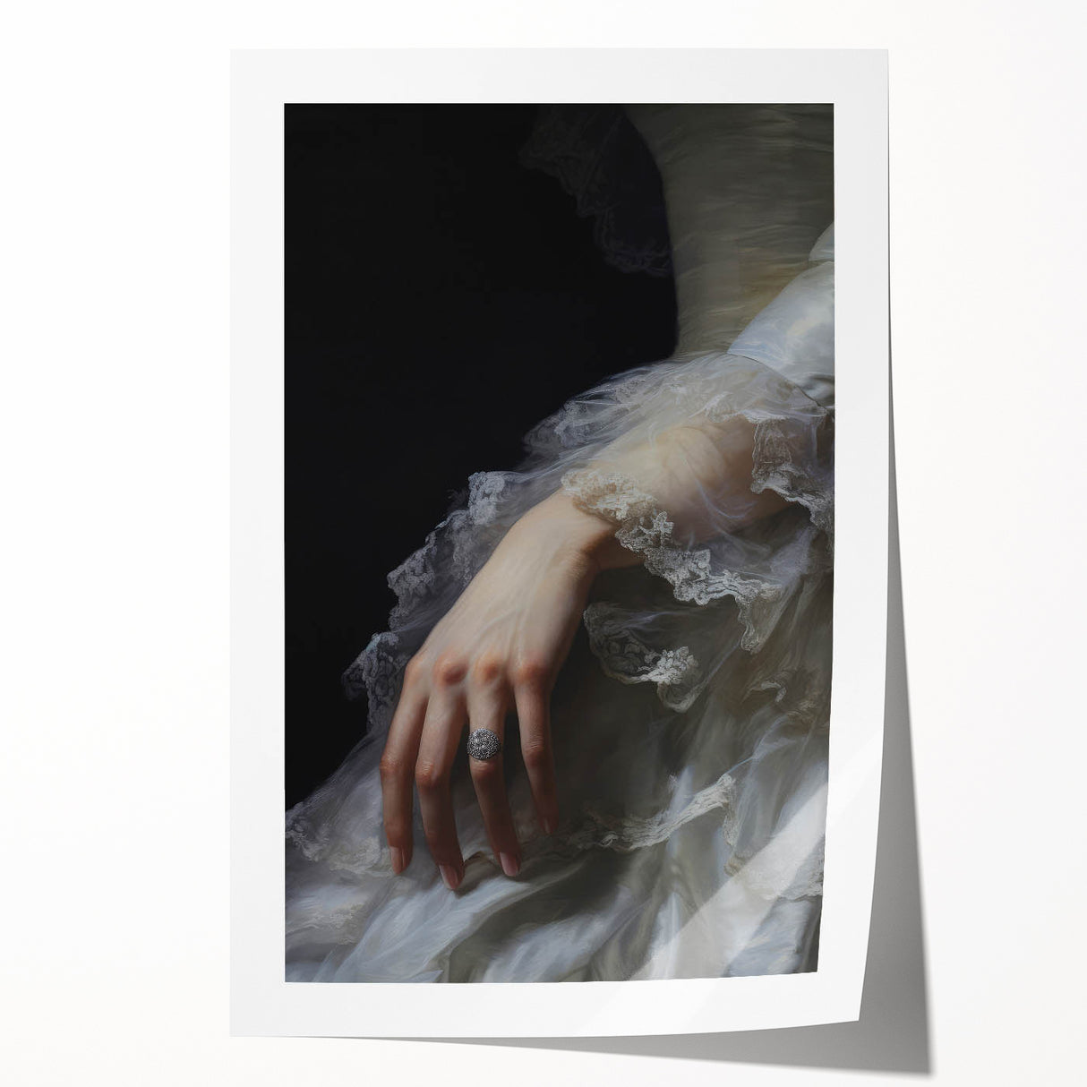 Vintage Portrait Art - Elegant Lace and Diamond Ring Canvas