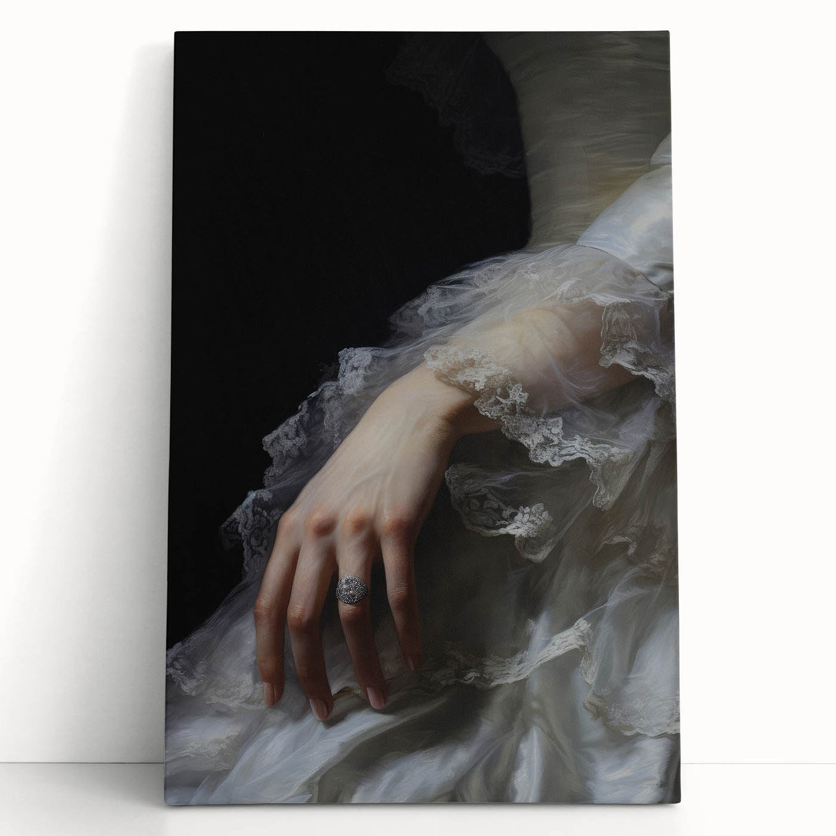 Vintage Portrait Art - Elegant Lace and Diamond Ring Canvas