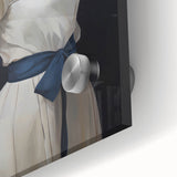 Classic Portrait Artwork - Elegant Woman in White with Blue Sash