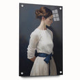 Classic Portrait Artwork - Elegant Woman in White with Blue Sash