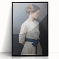 Classic Portrait Artwork - Elegant Woman in White with Blue Sash