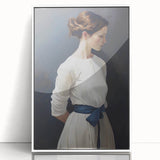 Classic Portrait Artwork - Elegant Woman in White with Blue Sash