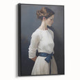 Classic Portrait Artwork - Elegant Woman in White with Blue Sash