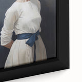 Classic Portrait Artwork - Elegant Woman in White with Blue Sash