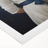 Classic Portrait Artwork - Elegant Woman in White with Blue Sash