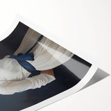 Classic Portrait Artwork - Elegant Woman in White with Blue Sash