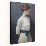Classic Portrait Artwork - Elegant Woman in White with Blue Sash