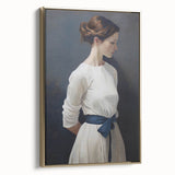 Classic Portrait Artwork - Elegant Woman in White with Blue Sash