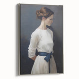 Classic Portrait Artwork - Elegant Woman in White with Blue Sash