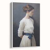 Classic Portrait Artwork - Elegant Woman in White with Blue Sash