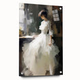 Vintage Portrait Art - Elegant Lady in White by Window Canvas