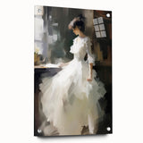 Vintage Portrait Art - Elegant Lady in White by Window Canvas