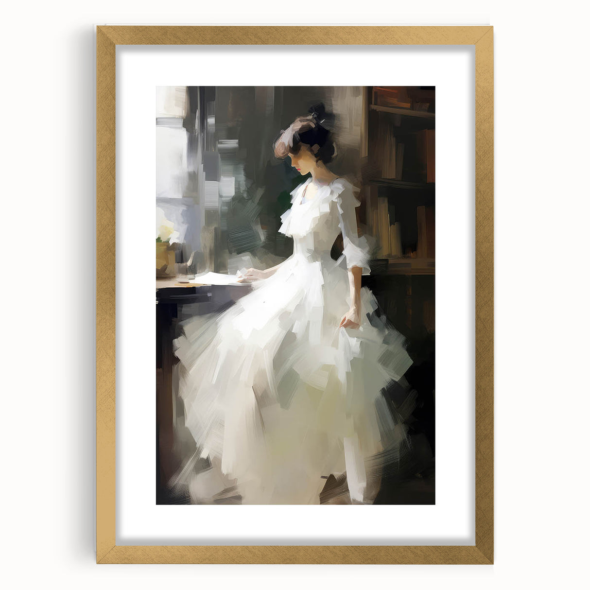 Vintage Portrait Art - Elegant Lady in White by Window Canvas