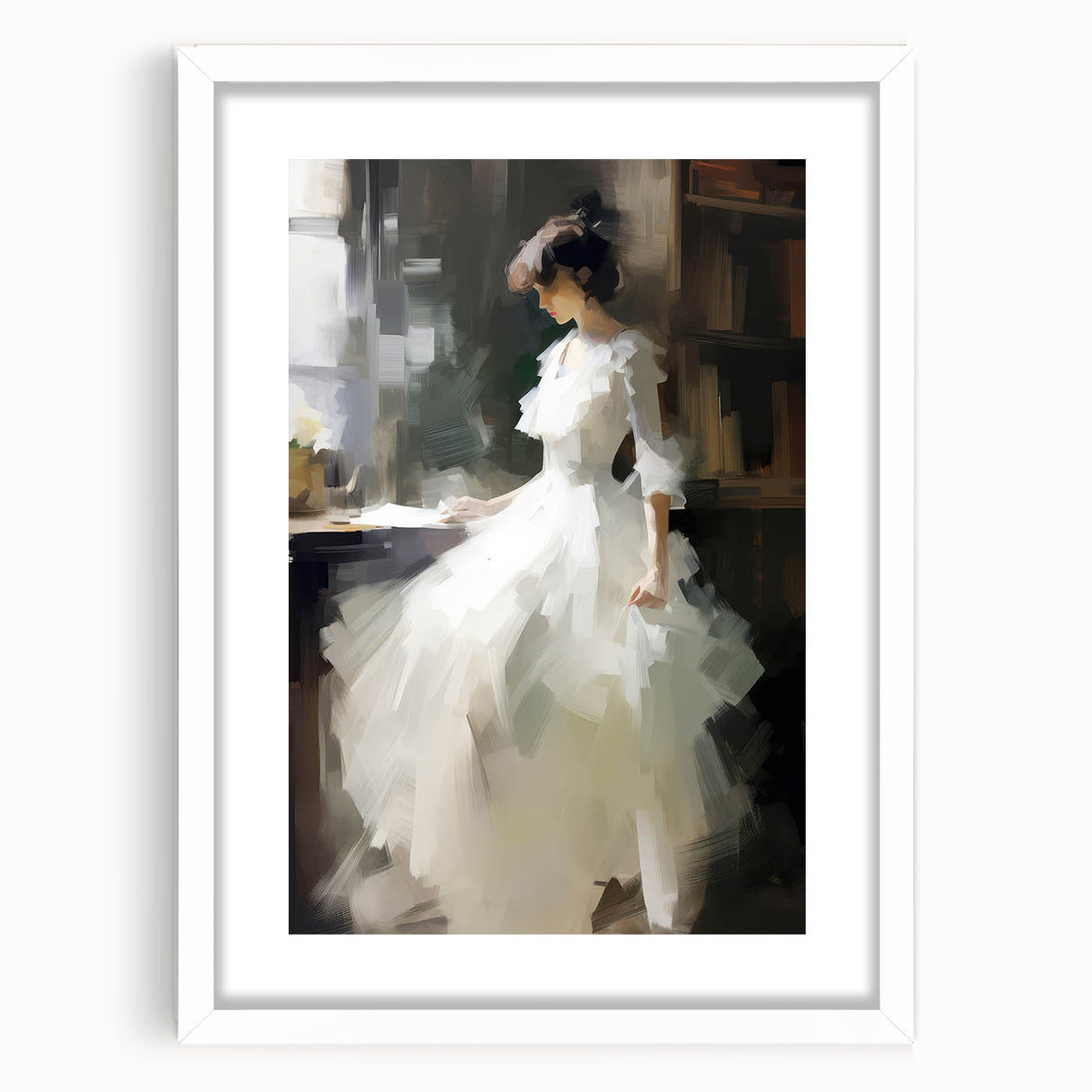 Vintage Portrait Art - Elegant Lady in White by Window Canvas
