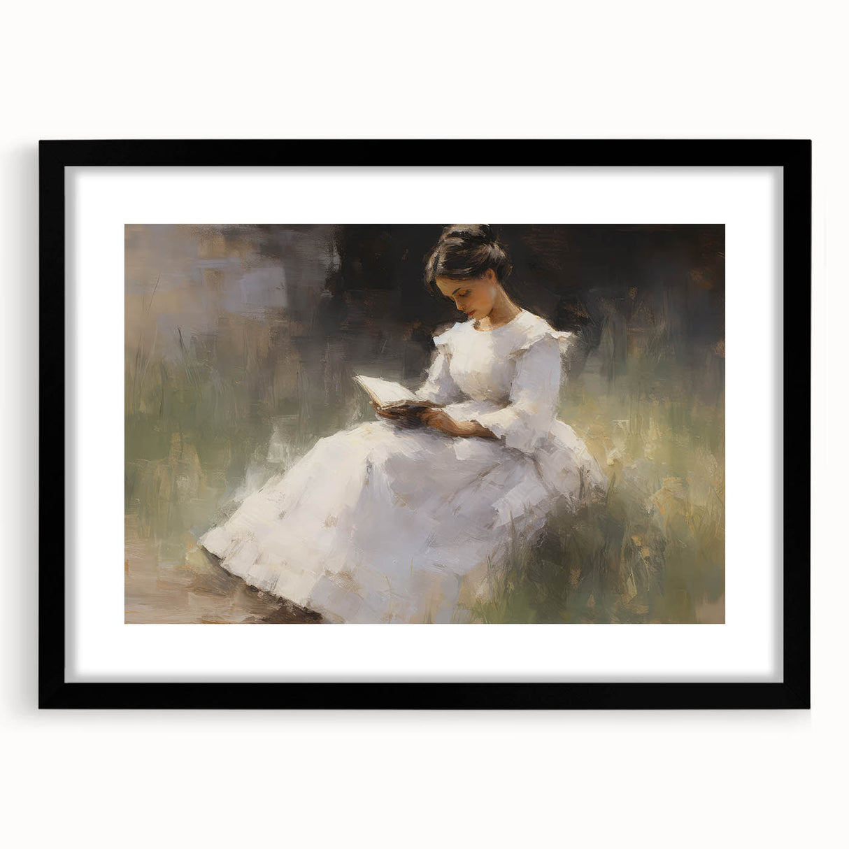 Vintage Portrait Art – Lady Reading in Garden Canvas Print