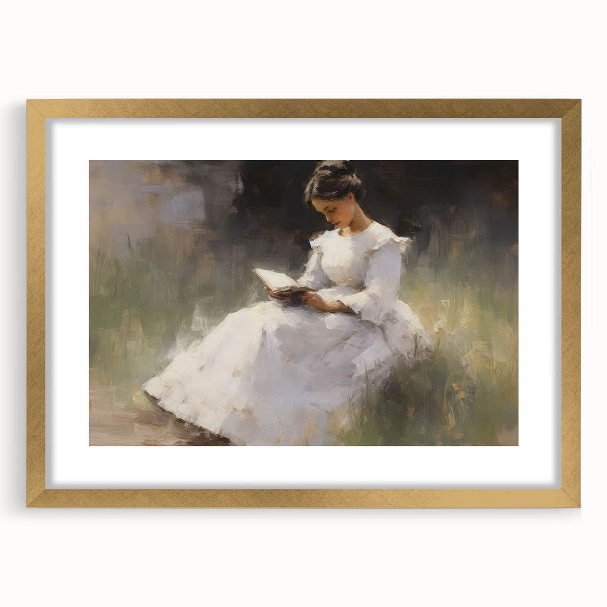 Vintage Portrait Art – Lady Reading in Garden Canvas Print