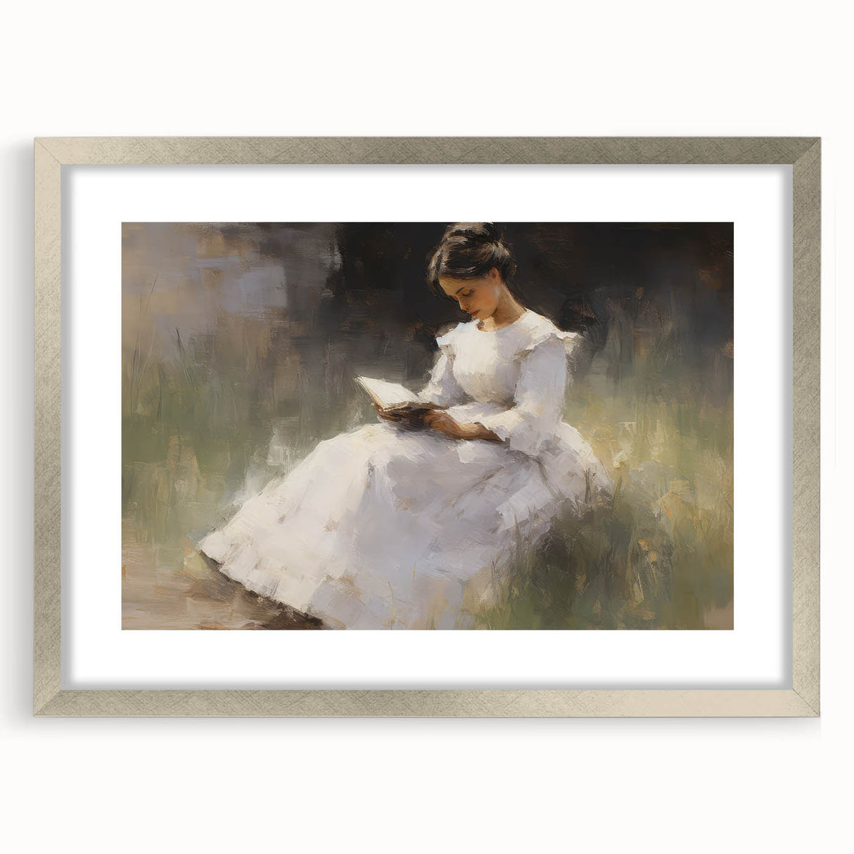 Vintage Portrait Art – Lady Reading in Garden Canvas Print